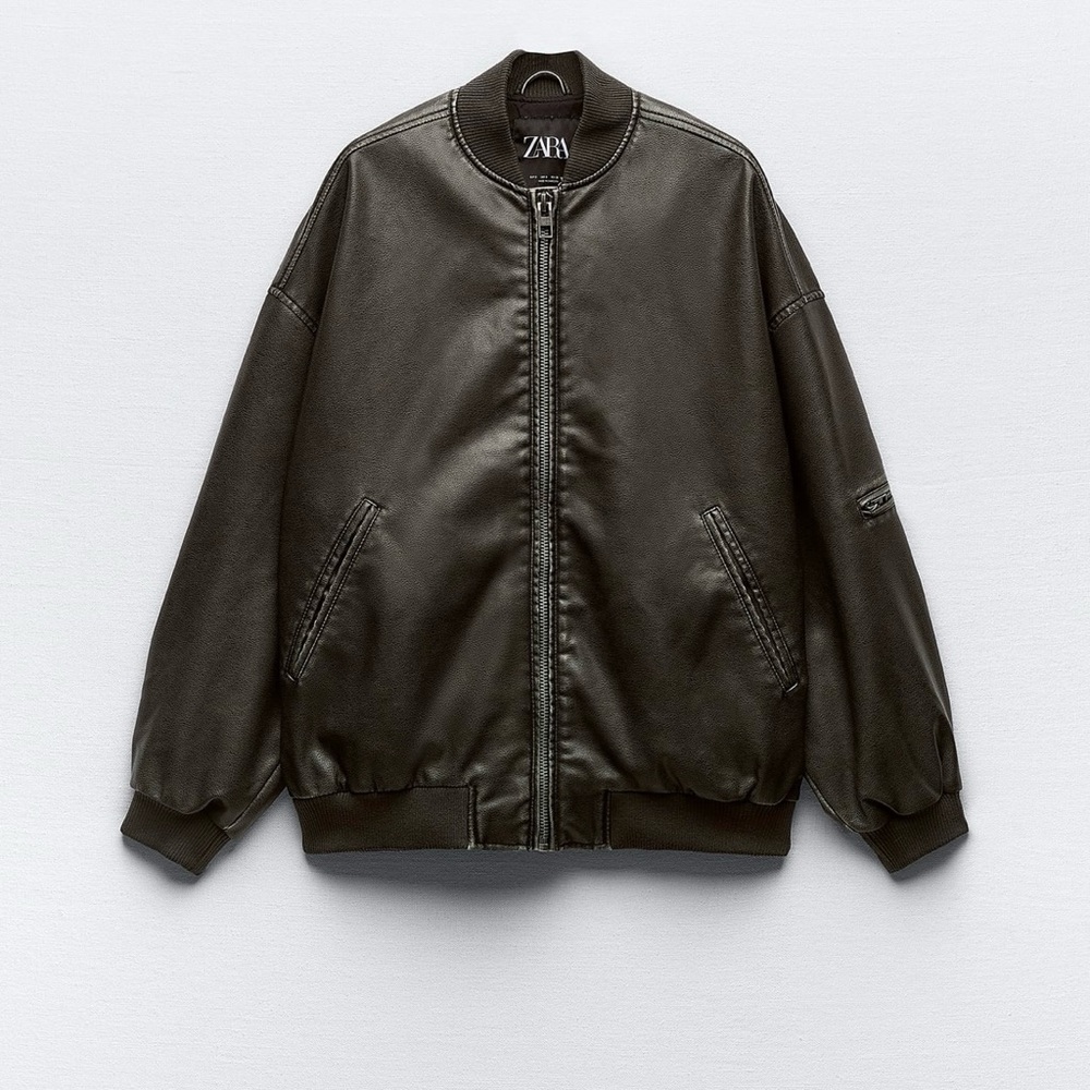 Zara Oversized Faux Leather Bomber Jacket